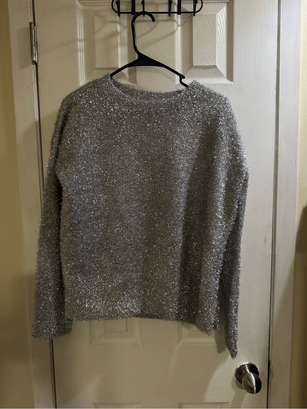 Endless Rose Silver Metallic Eyelash Sweater Womens Size S NWT Sparkly Party Top